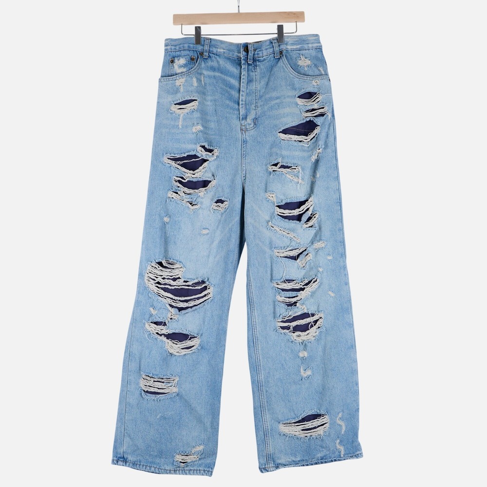MIJKO Creative Collection Light Wash Distressed Wide Leg Jeans XL High Rise